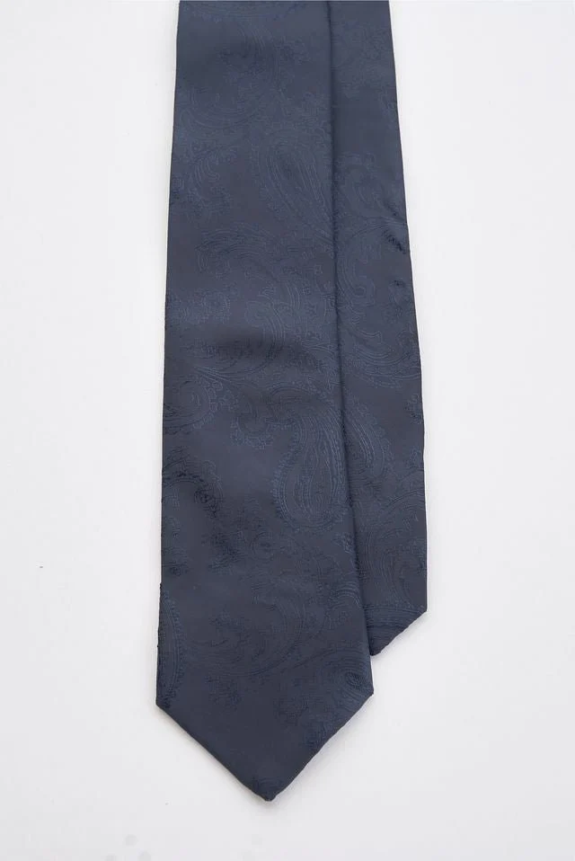 Midnight Blue Paisley Tie Set with Tie Bar & Cufflinks - Image 2