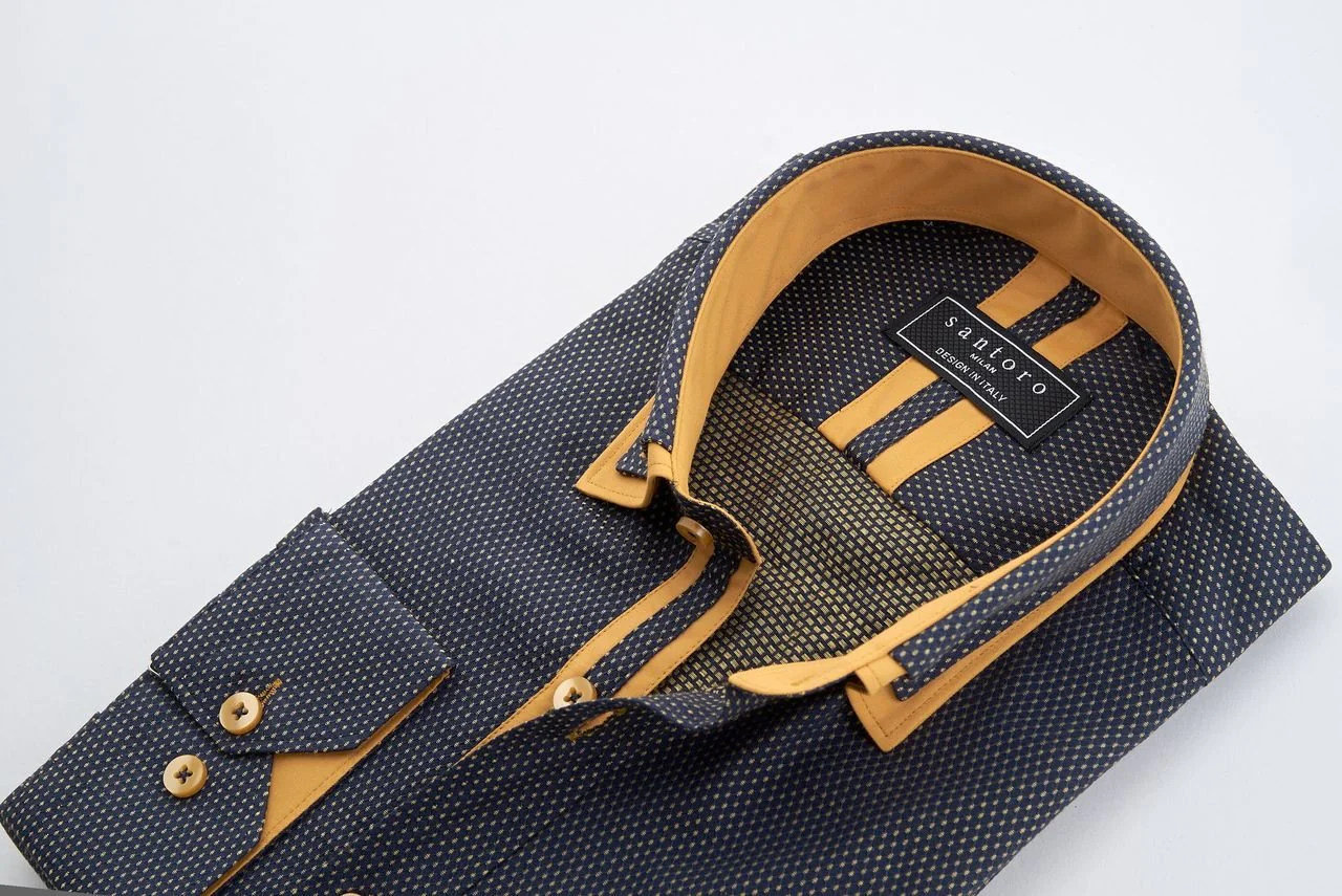 Navy & Mustard Contrast Collar Shirt - Image 4