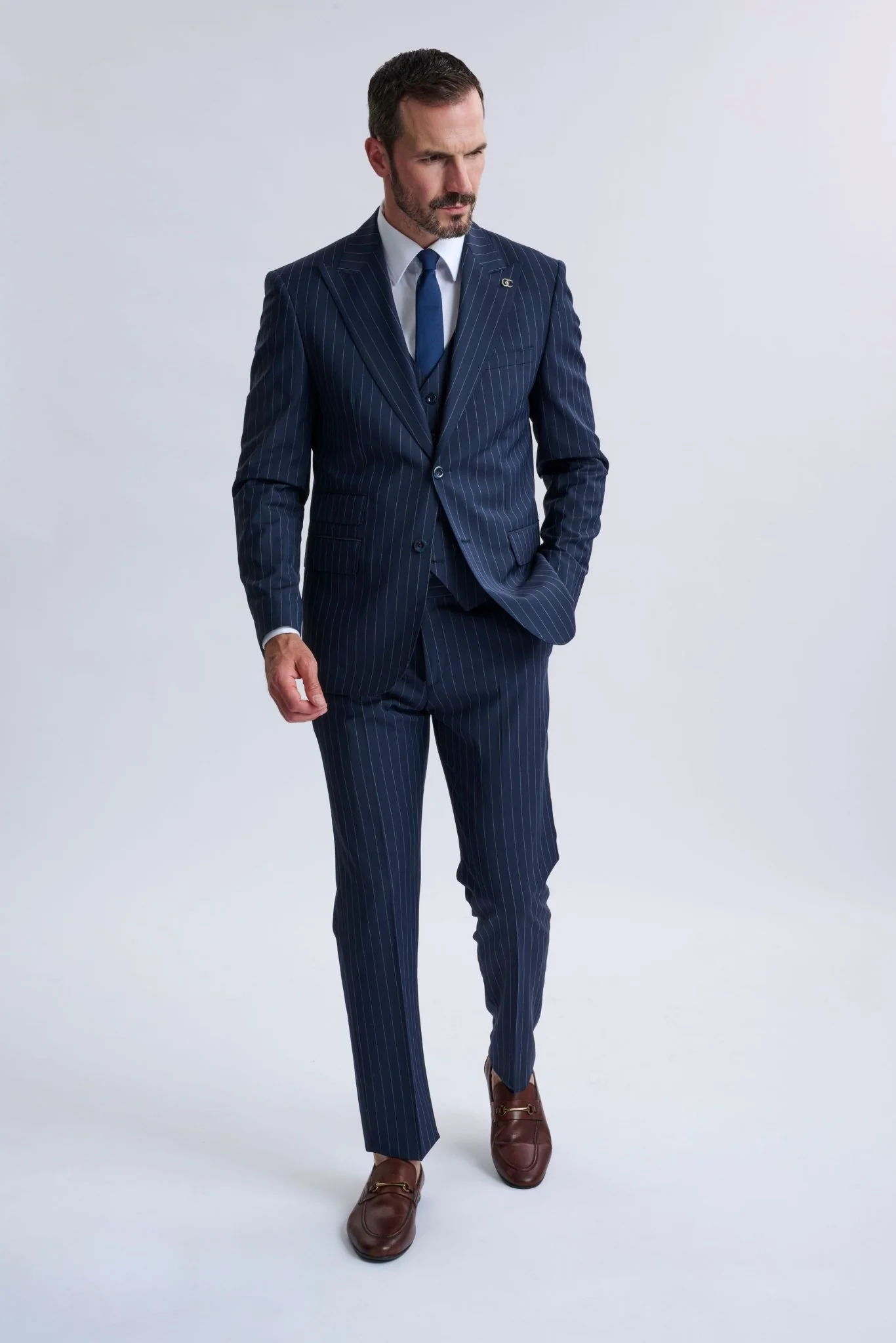 Amedeo 3-Piece Navy Pinstripe Suit