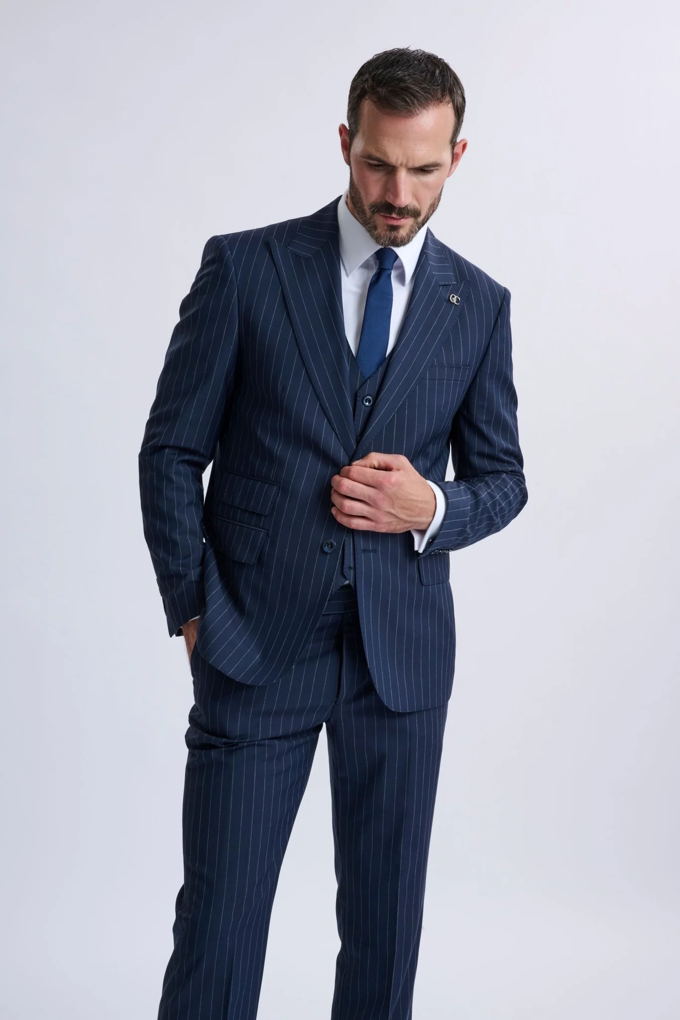 Amedeo 3-Piece Navy Pinstripe Suit - Image 3