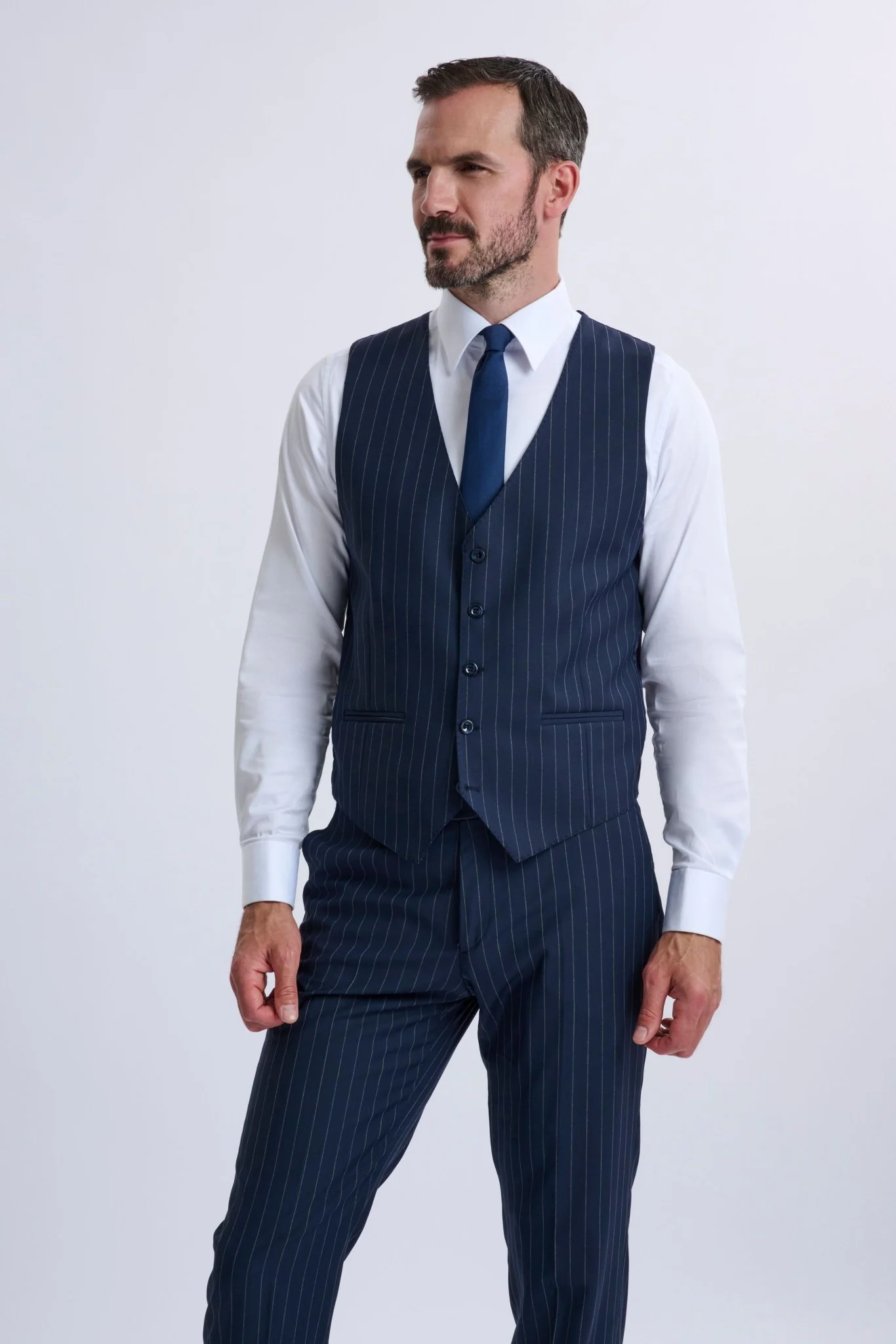 Amedeo 3-Piece Navy Pinstripe Suit - Image 9