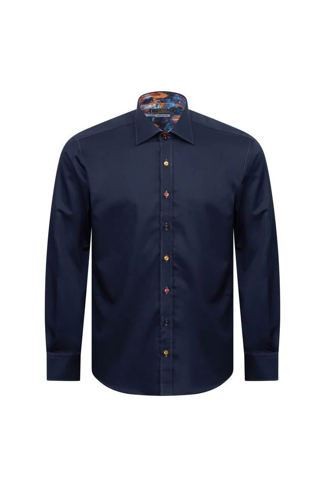 Navy Shirt with Painterly Contrast - Image 2