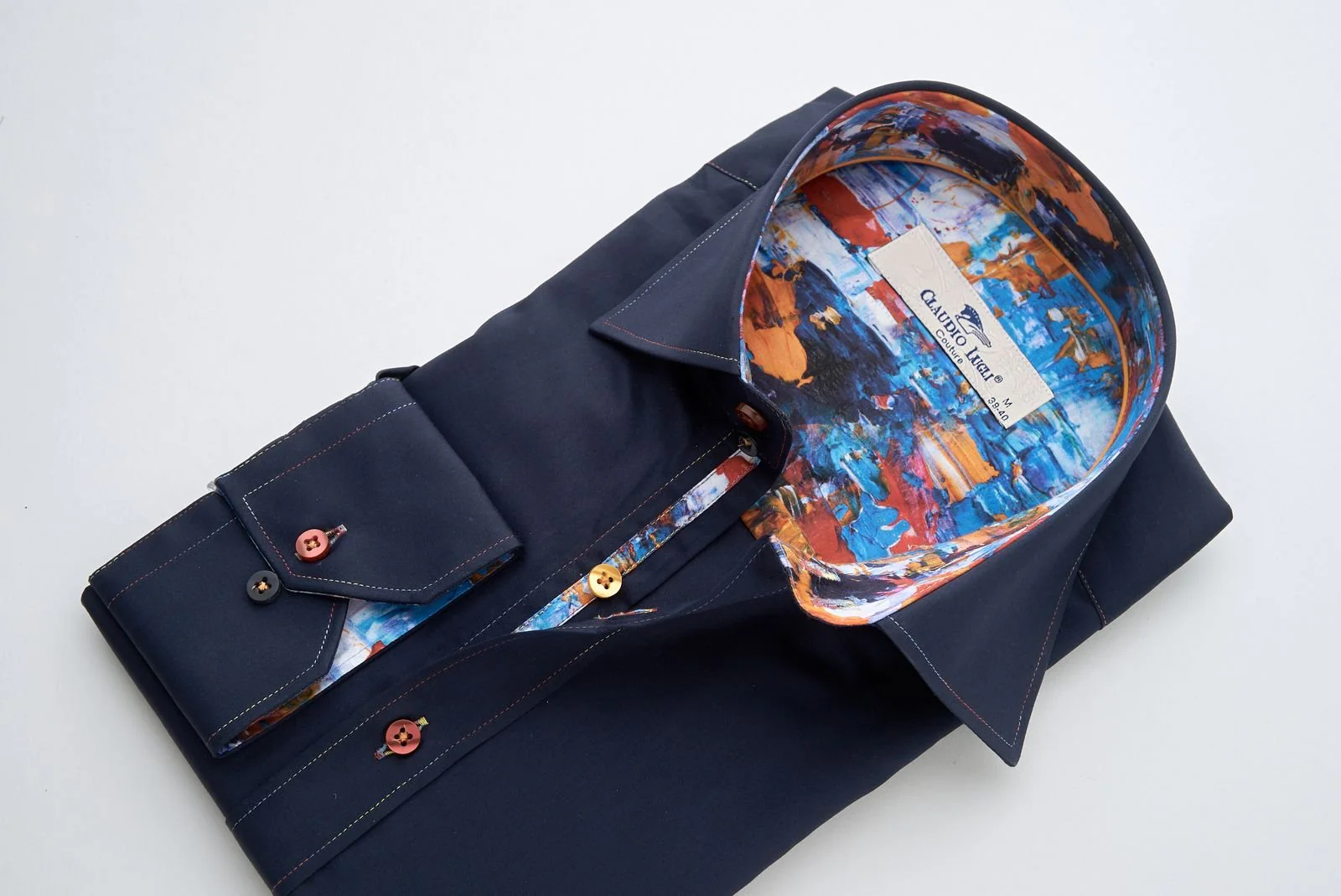 Navy Shirt with Painterly Contrast - Image 4