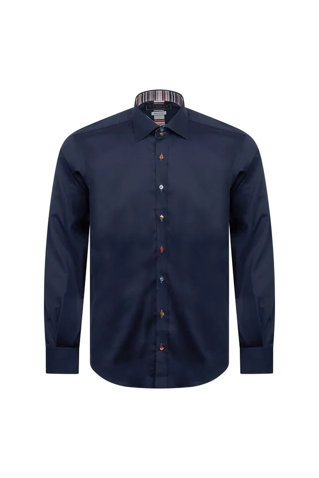 Navy Shirt with Stripe Trim - Image 2