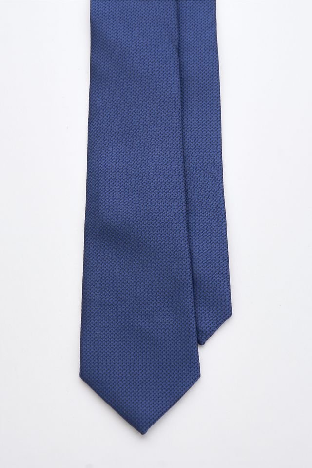 Navy Textured Tie Set with Tie Bar & Cufflinks - Image 2