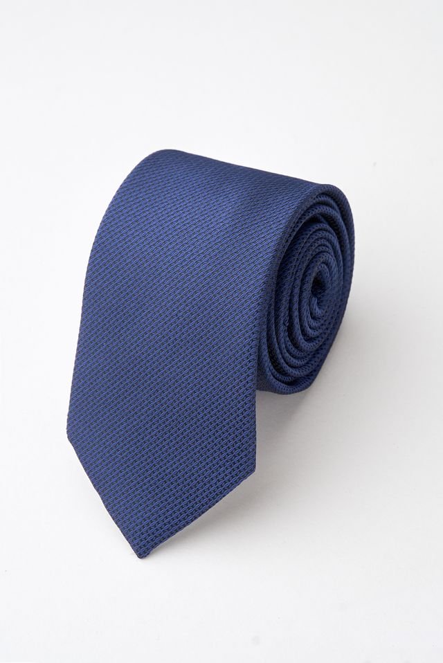 Navy Textured Tie Set with Tie Bar & Cufflinks - Image 3
