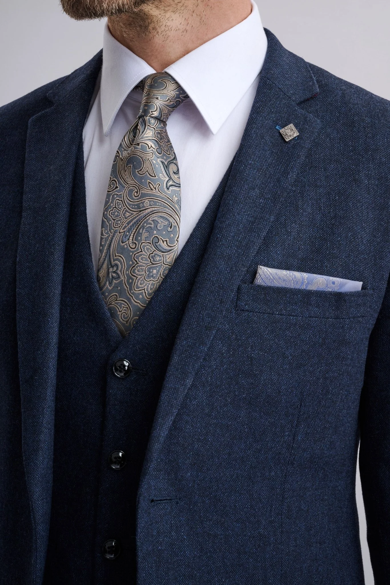 Oscar Navy Tweed Three Piece Suit - Image 5