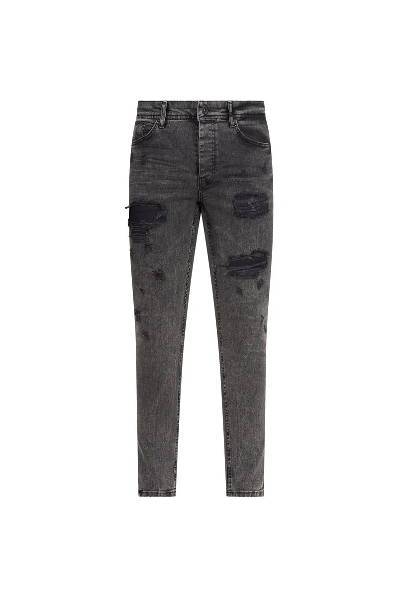 Ovy Charcoal Distressed Stretch Denim