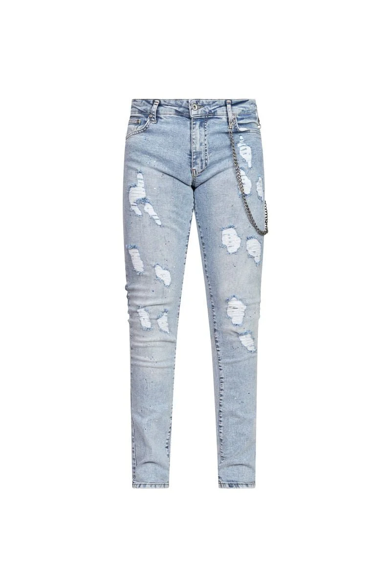 Ovy Ice Chain Distressed Stretch Denim