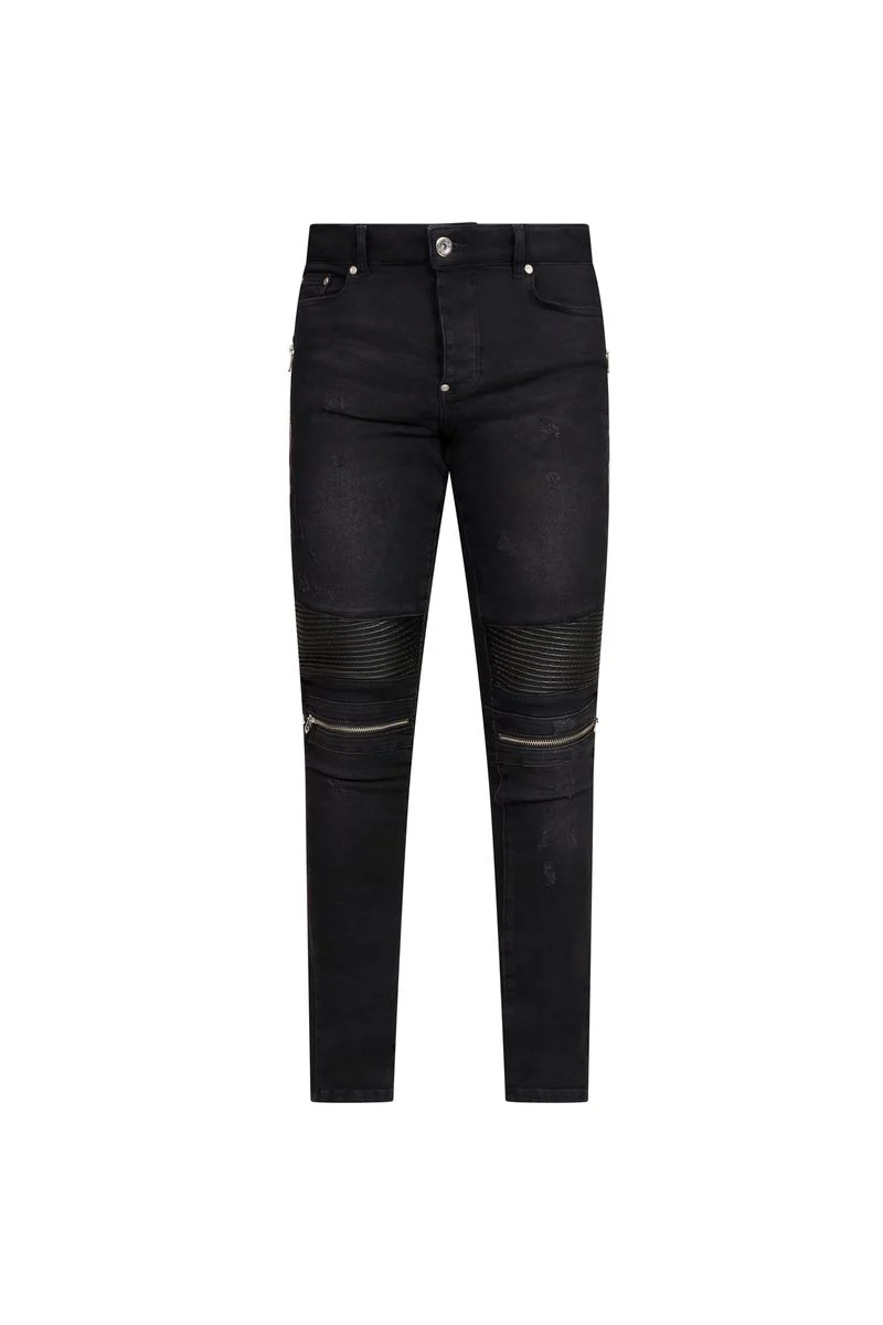 Ovy Noir Zip Moto Stretch Denim