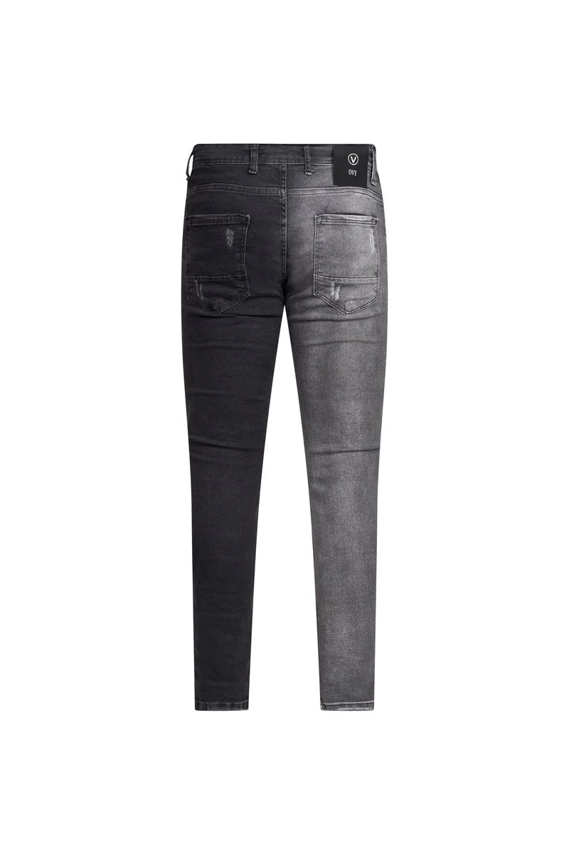 OVY Split-Tone Distressed Skinny Jeans – Grey / Black - Image 2