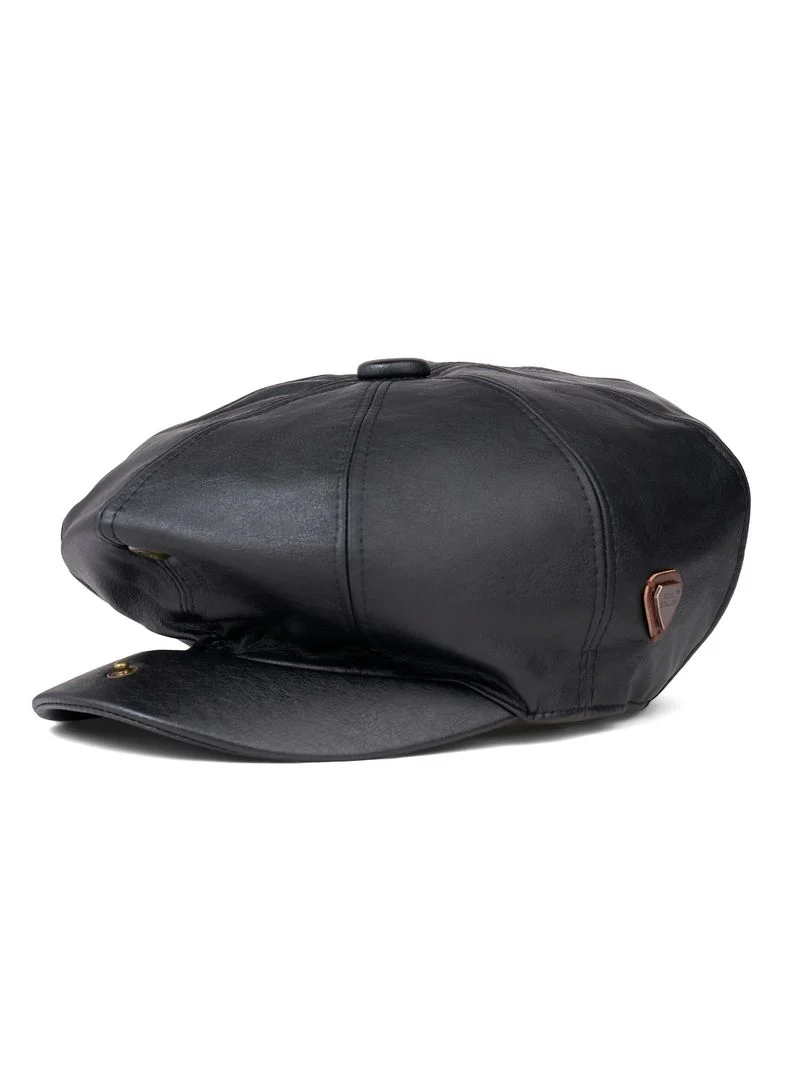 Paolo Black Leather Flat Cap - Image 3
