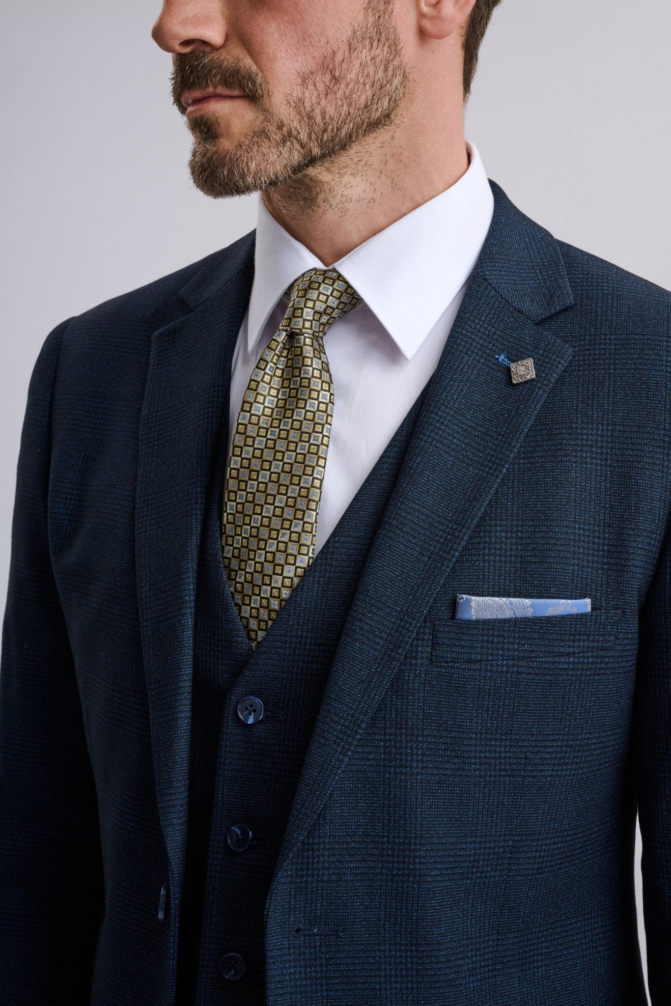 Regent Navy Check Three Piece Suit - Image 5