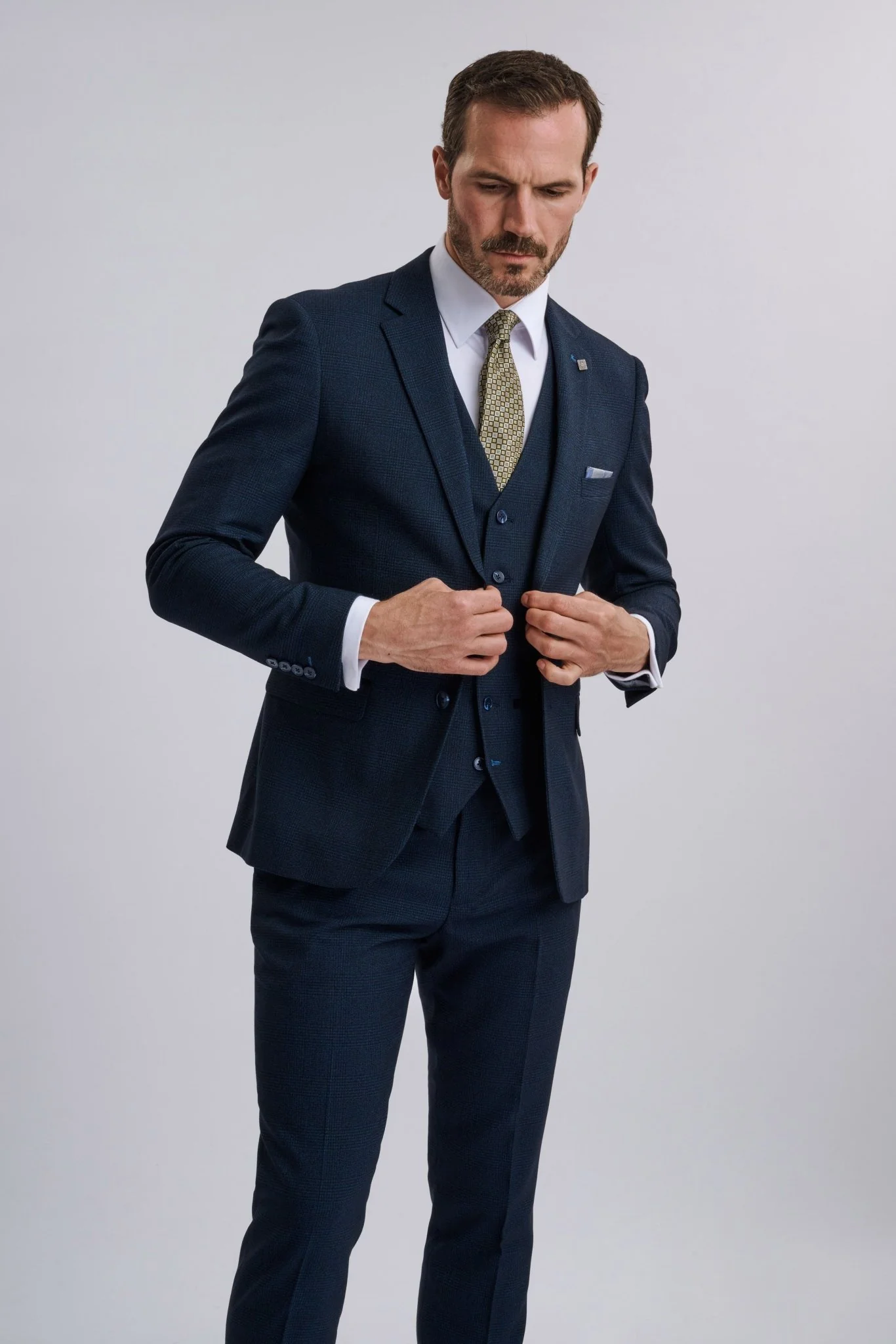Regent Navy Check Three Piece Suit - Image 9