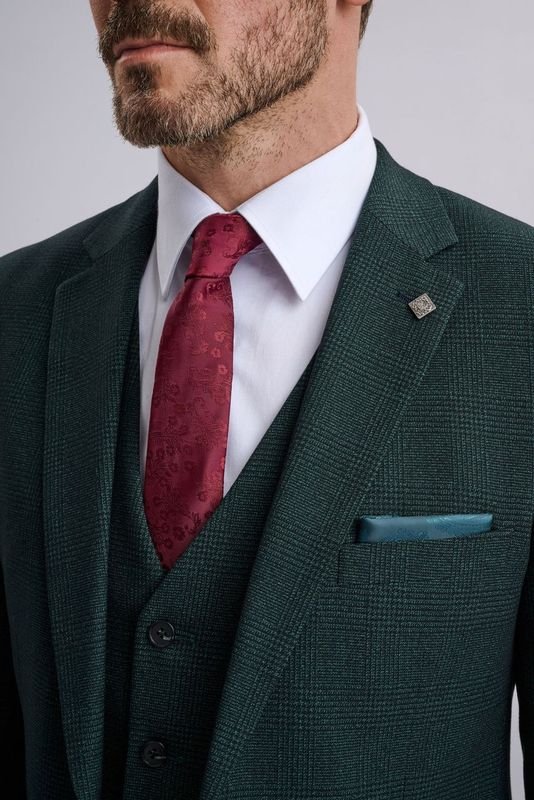 Regent Olive Check Three Piece Suit - Image 5