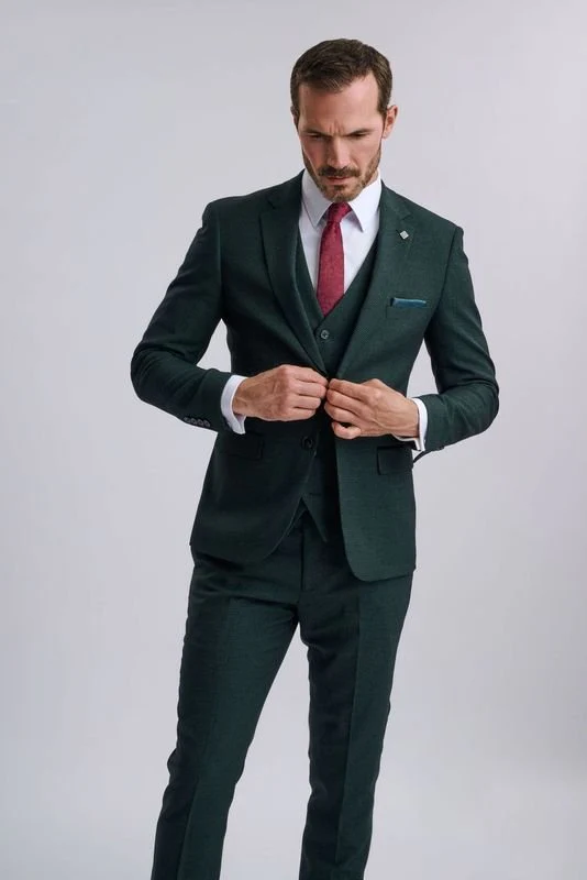 Regent Olive Check Three Piece Suit - Image 9