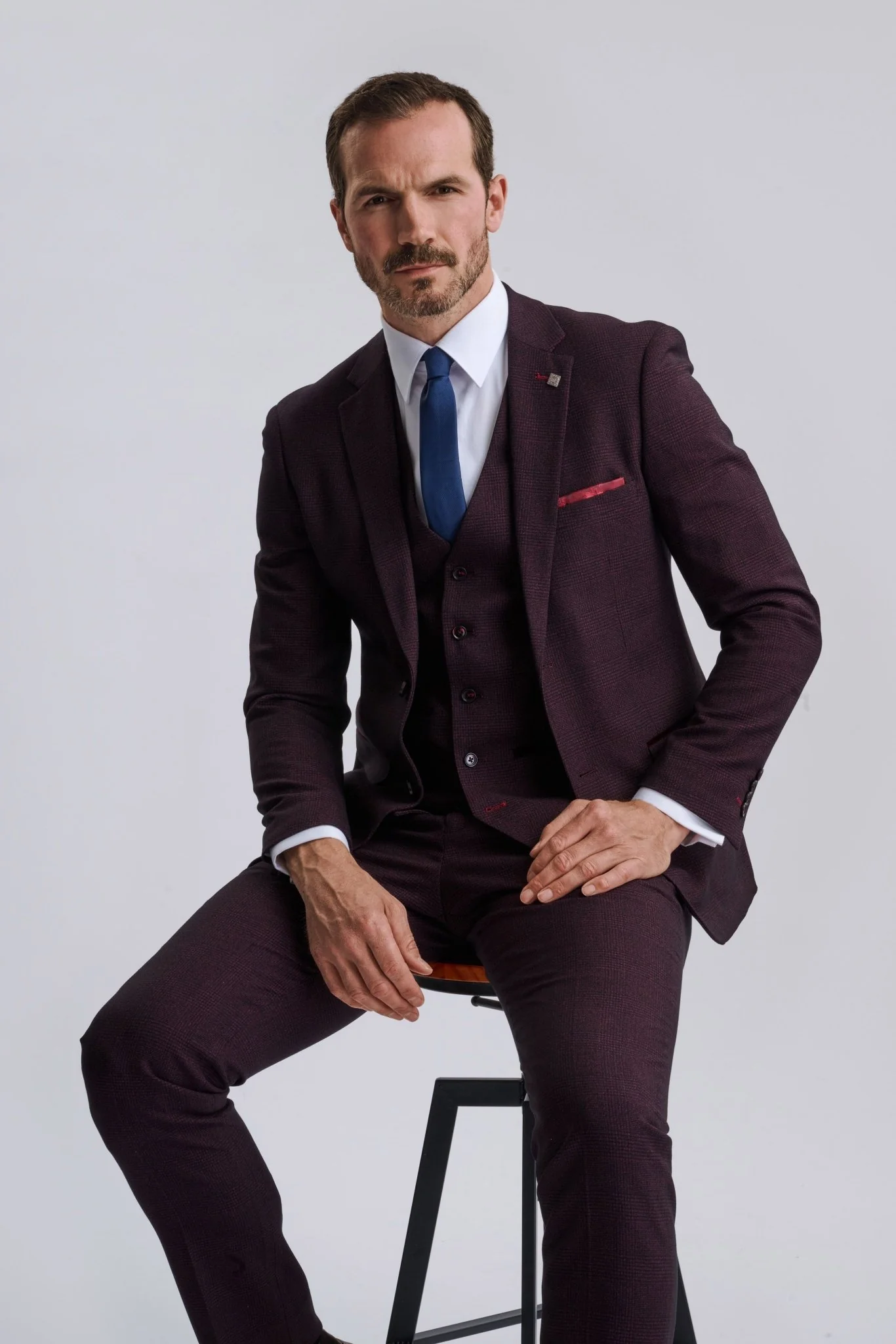 Regent Wine Check Three Piece Suit - Image 12