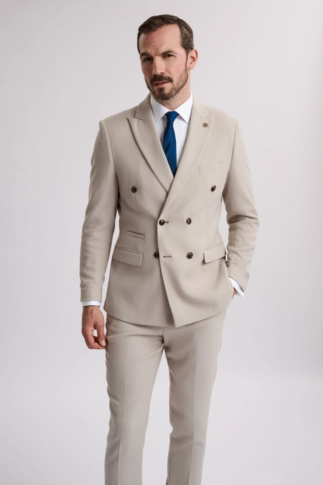 HM5 Stone Double Breasted Two Piece Suit - Image 3
