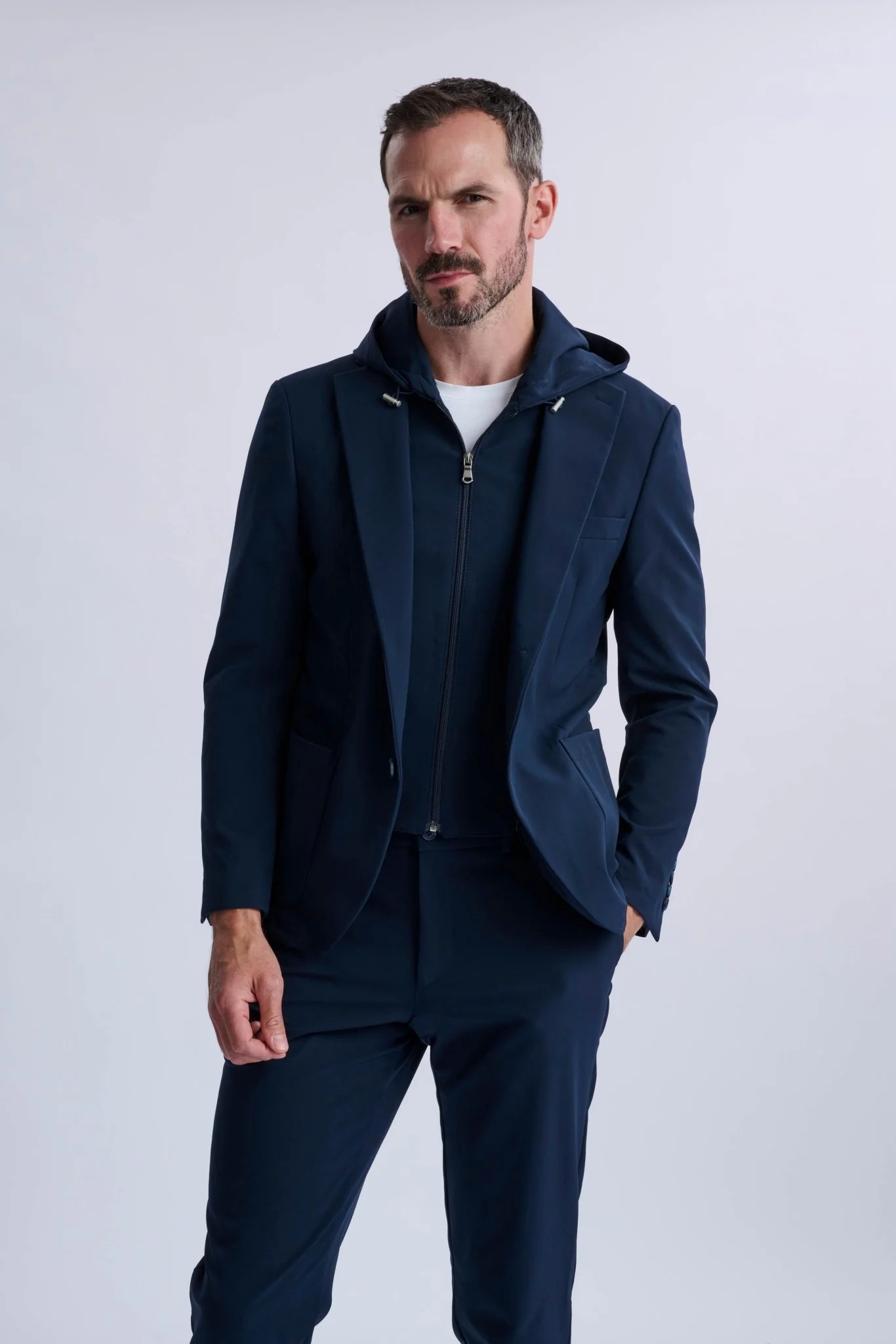 Rulli Navy 360 Stretch Technical Suit with Detachable Hood - Image 3