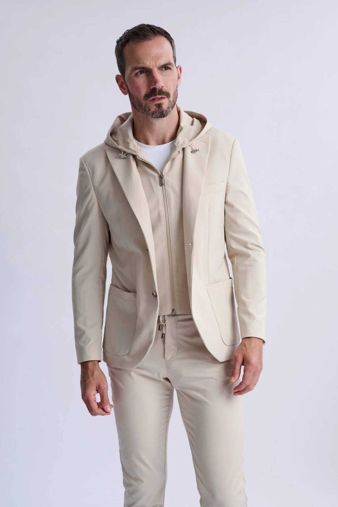 Rulli Beige 360 Stretch Technical Suit with Detachable Hood - Image 3