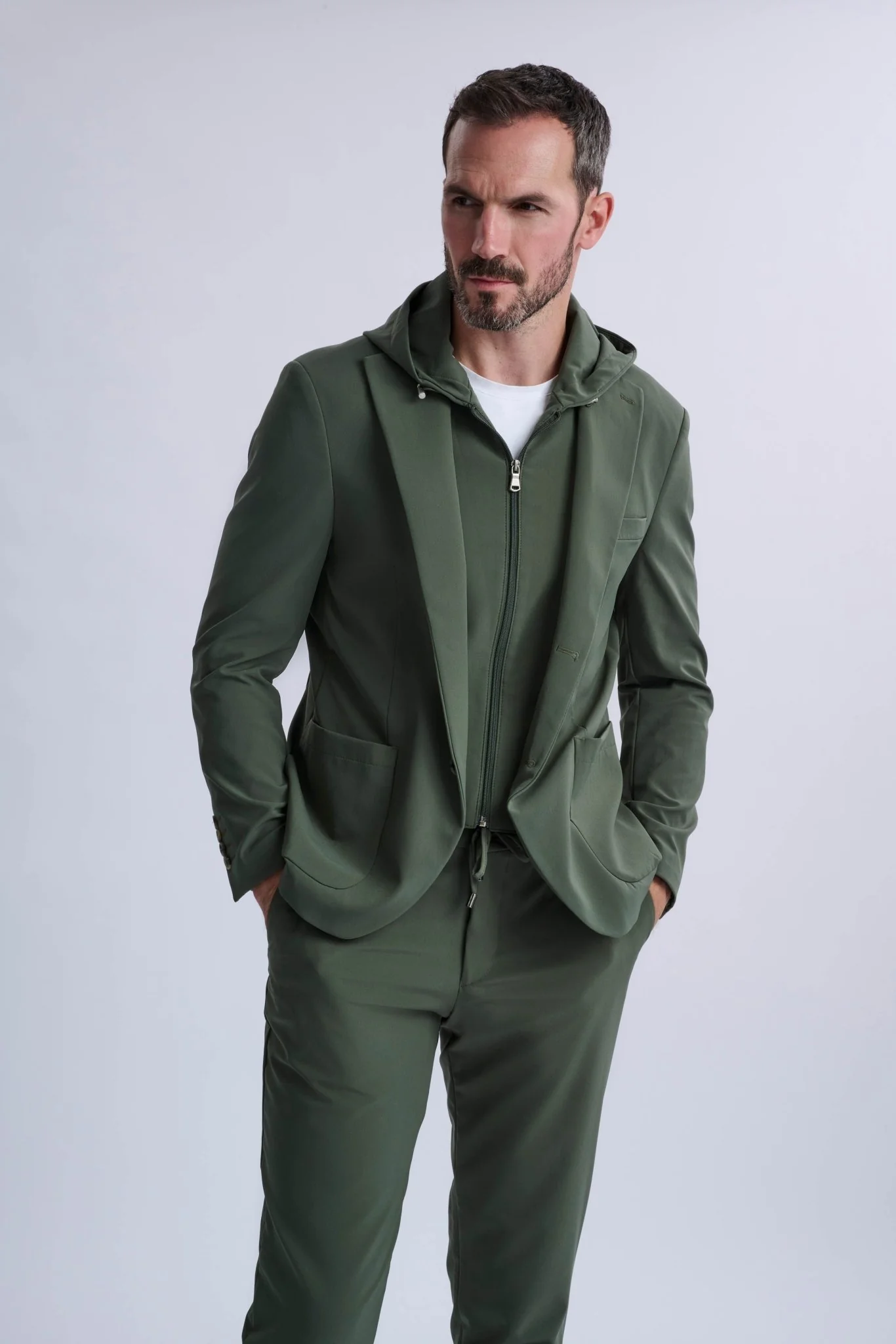 Rulli Khaki 360 Stretch Technical Suit with Detachable Hood - Image 3