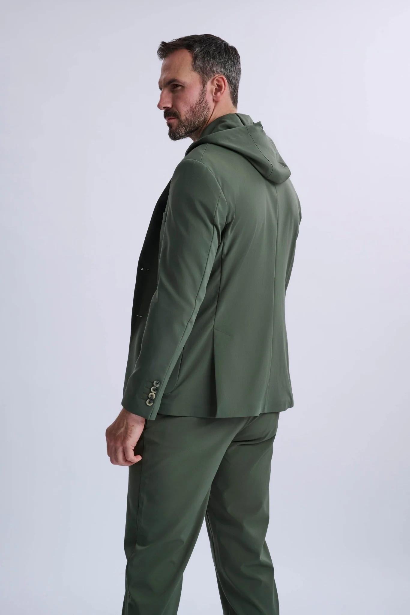 Rulli Khaki 360 Stretch Technical Suit with Detachable Hood - Image 4
