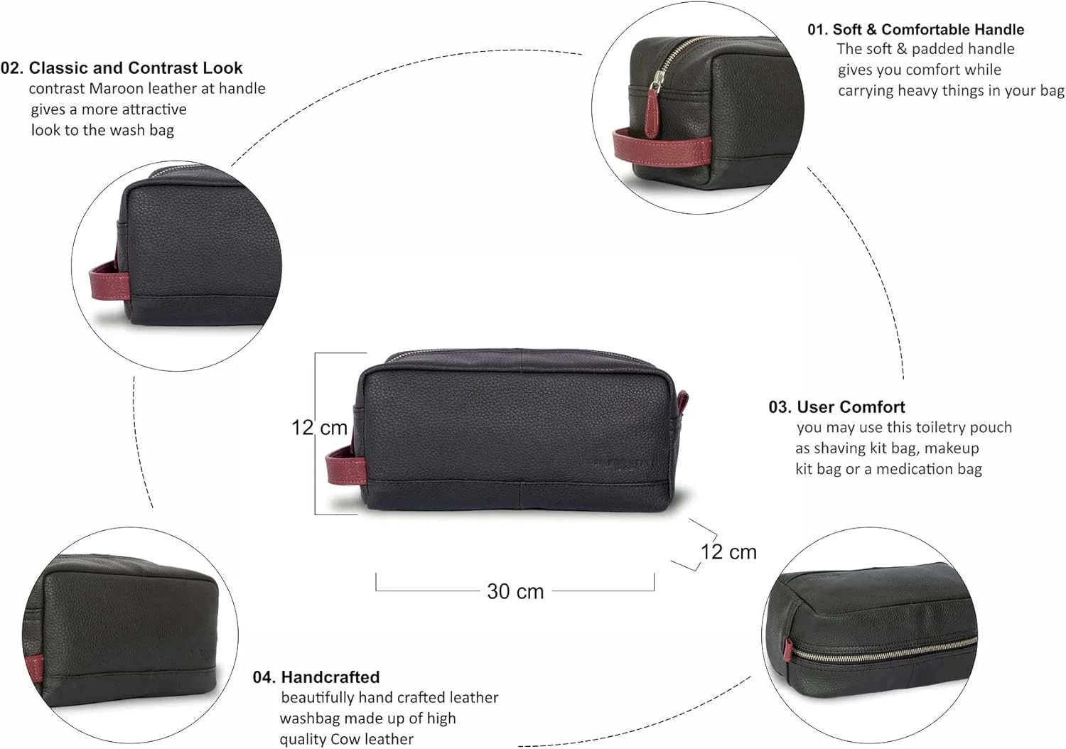 Santiago Leather Washbag  - Black - Image 3