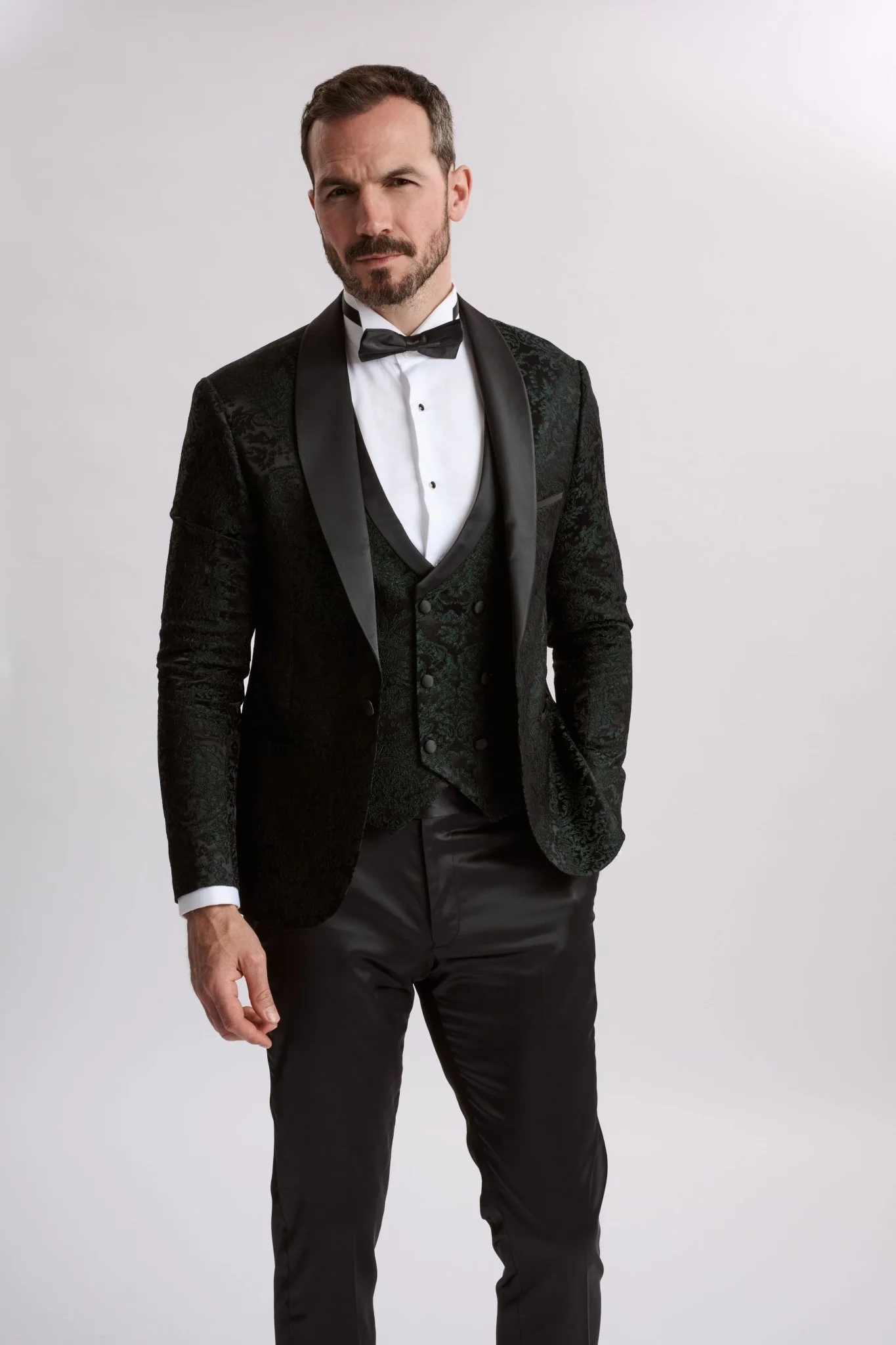 Santoro Milan's Paisley Three Piece Brocade Olive Suit - Image 3