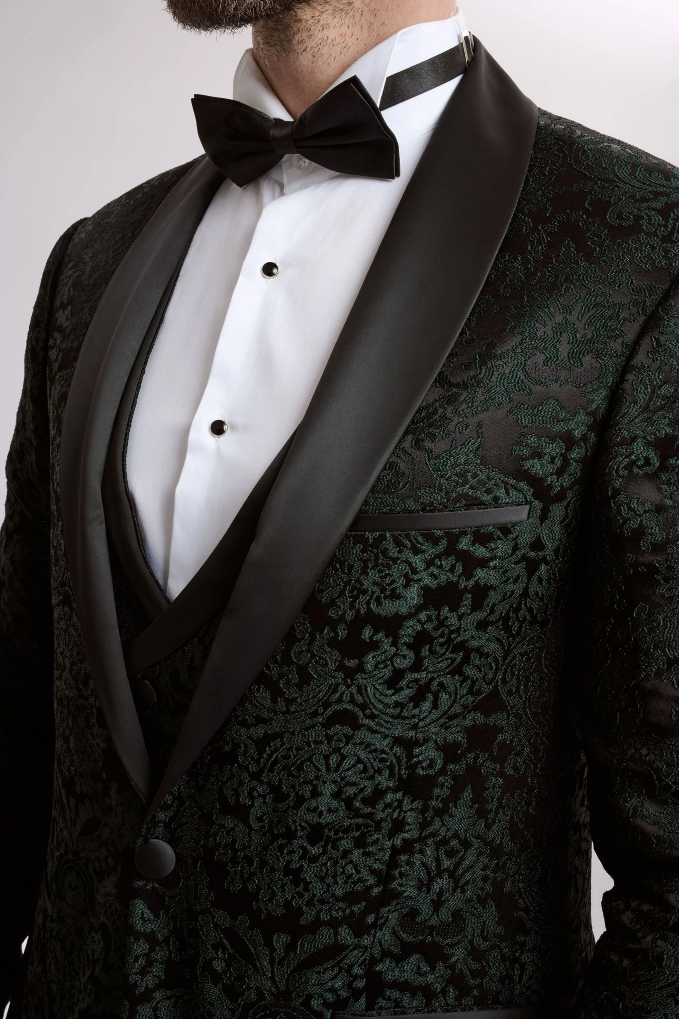 Santoro Milan's Paisley Three Piece Brocade Olive Suit - Image 5