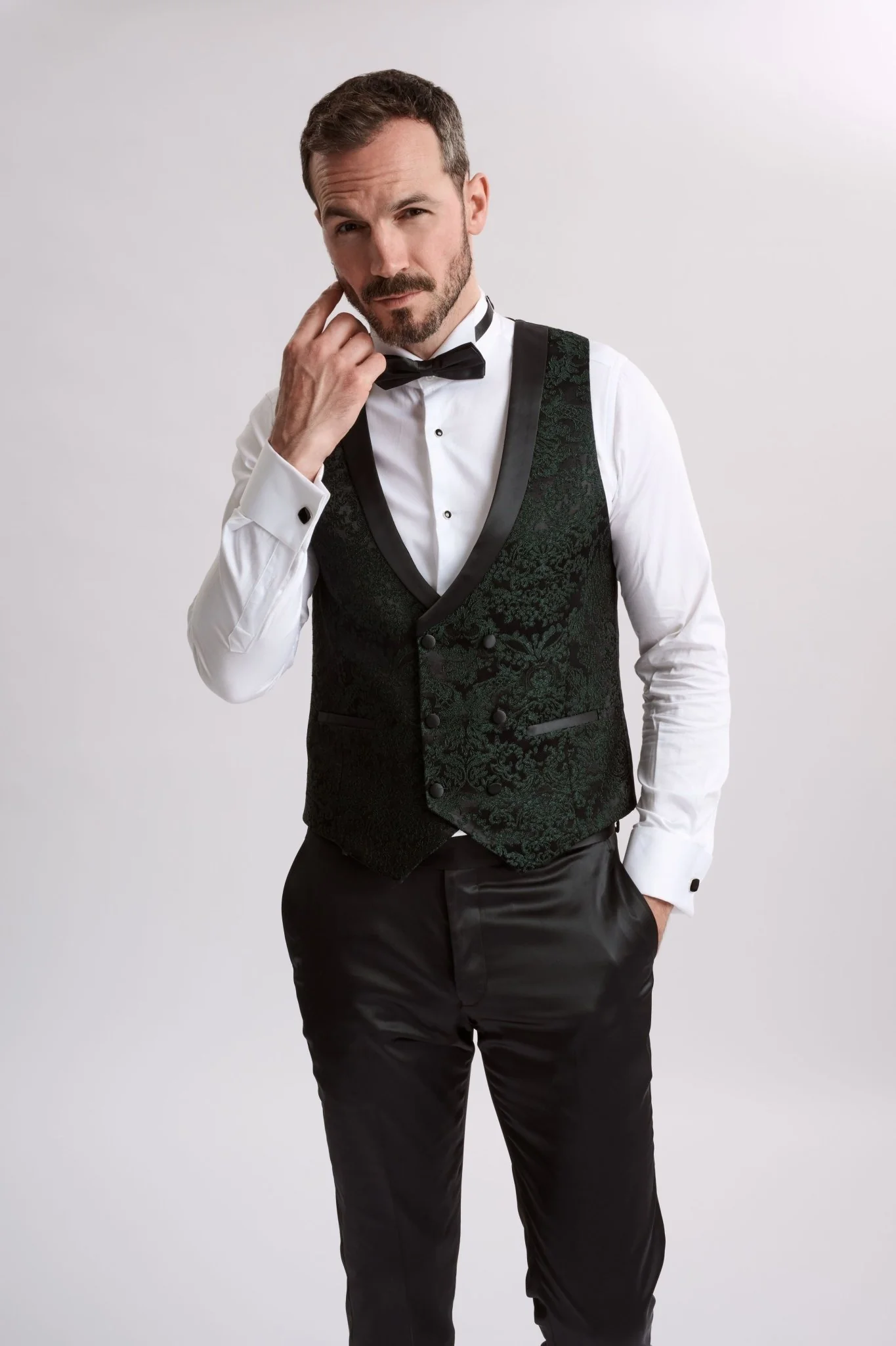 Santoro Milan's Paisley Three Piece Brocade Olive Suit - Image 7