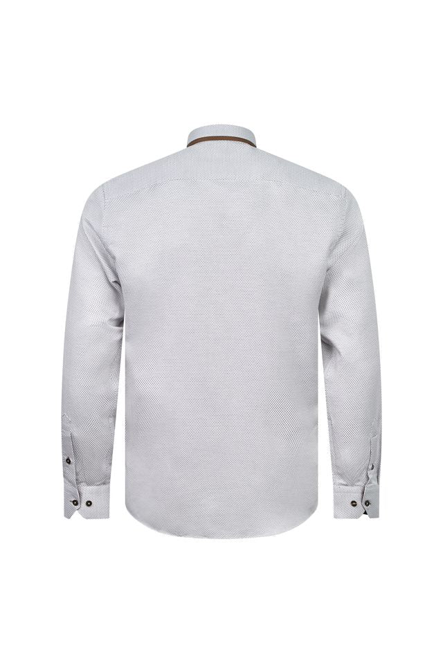 White Shirt with Brown Contrast Collar & Trim - Image 3