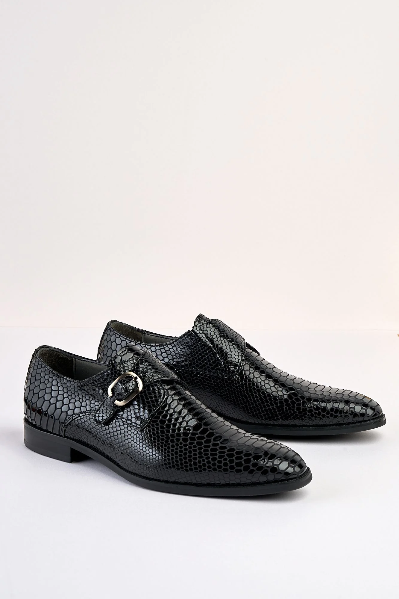 Saviano Black Crocodile-Pattern Monk Shoe - Image 3