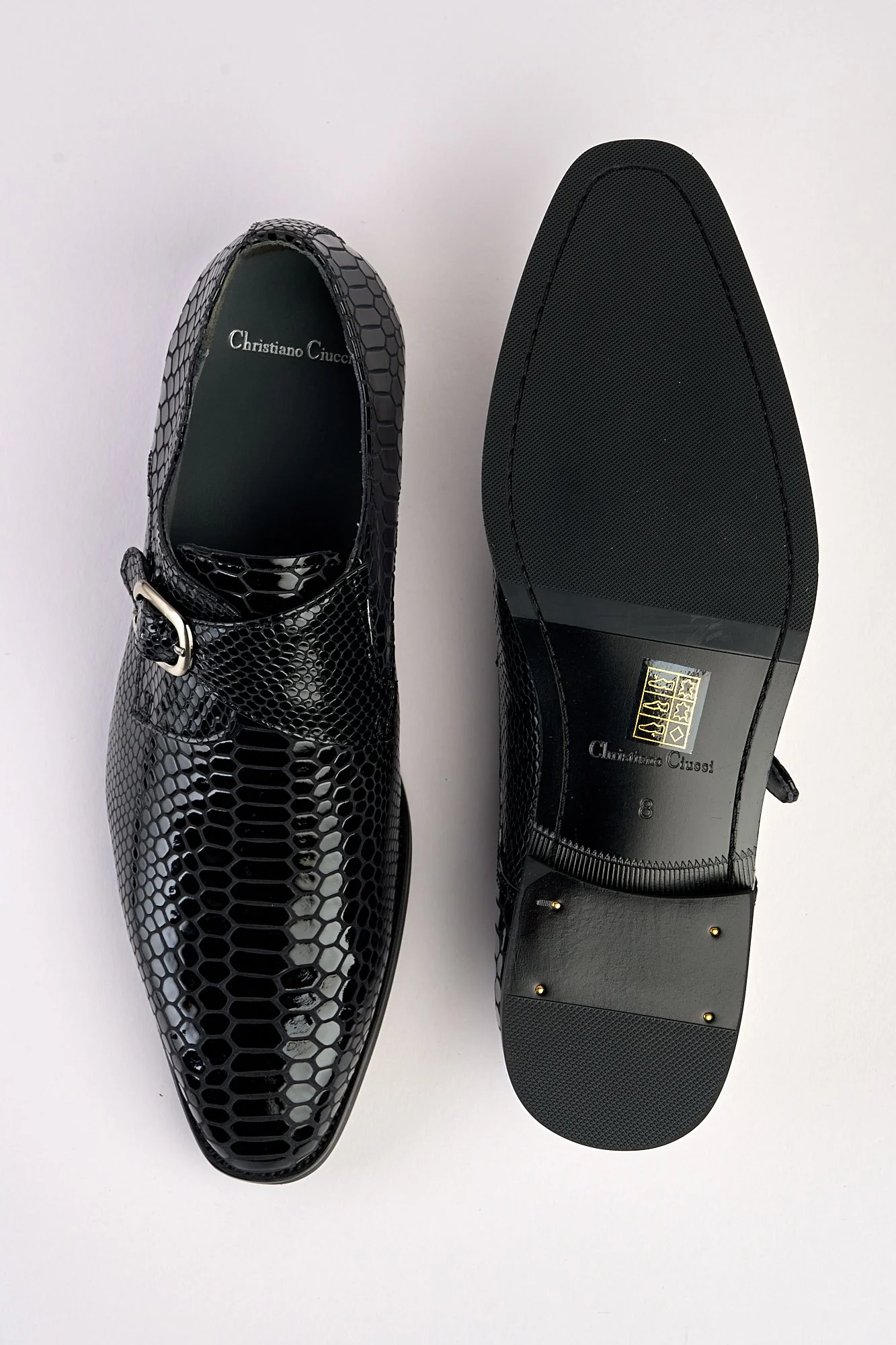 Saviano Black Crocodile-Pattern Monk Shoe - Image 5