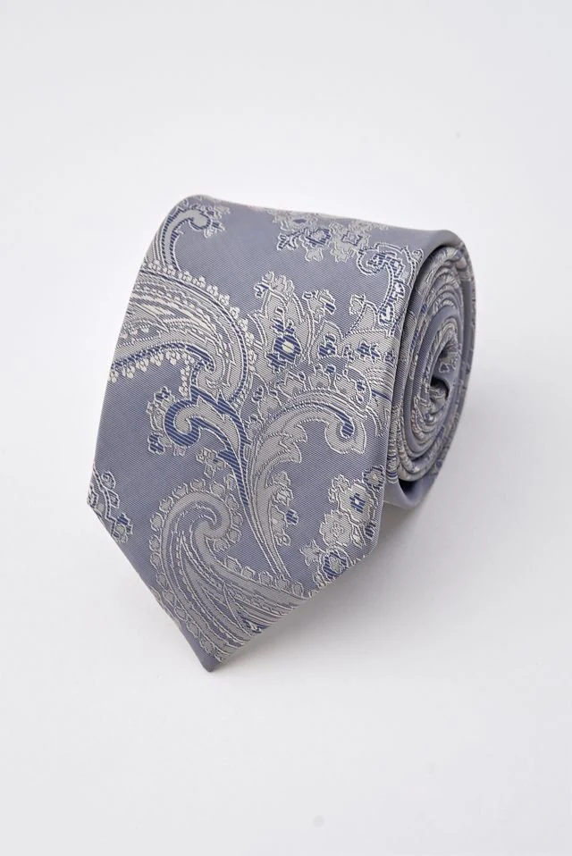 Silver Paisley Tie Set with Tie Bar & Cufflinks - Image 3