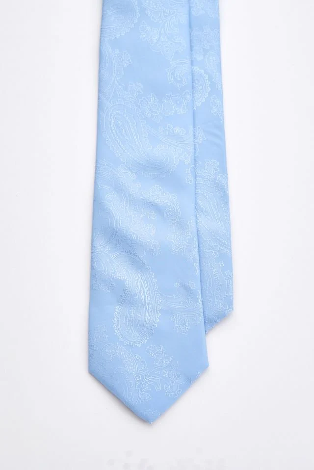 Sky Blue Paisley Tie Set with Tie Bar & Cufflinks - Image 3