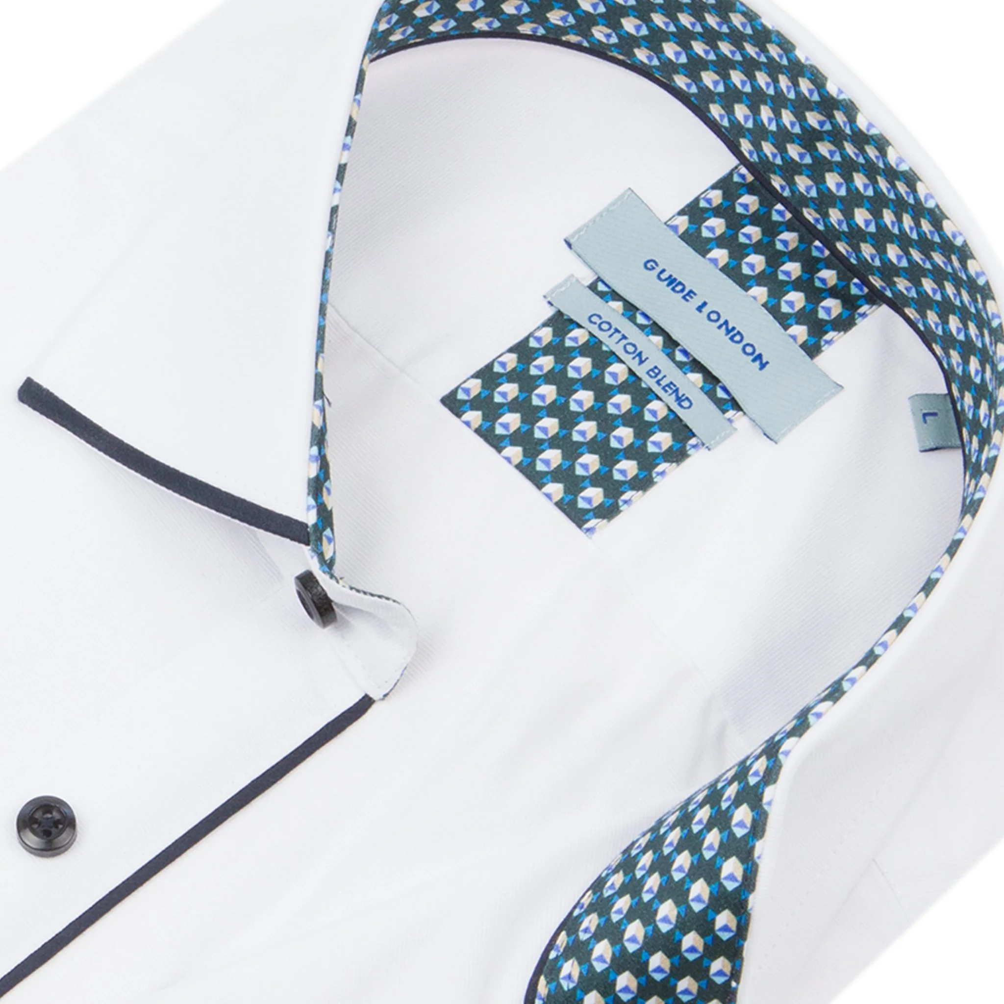 White Navy Long Sleeve Panelled Collar End on End Shirt - Image 2