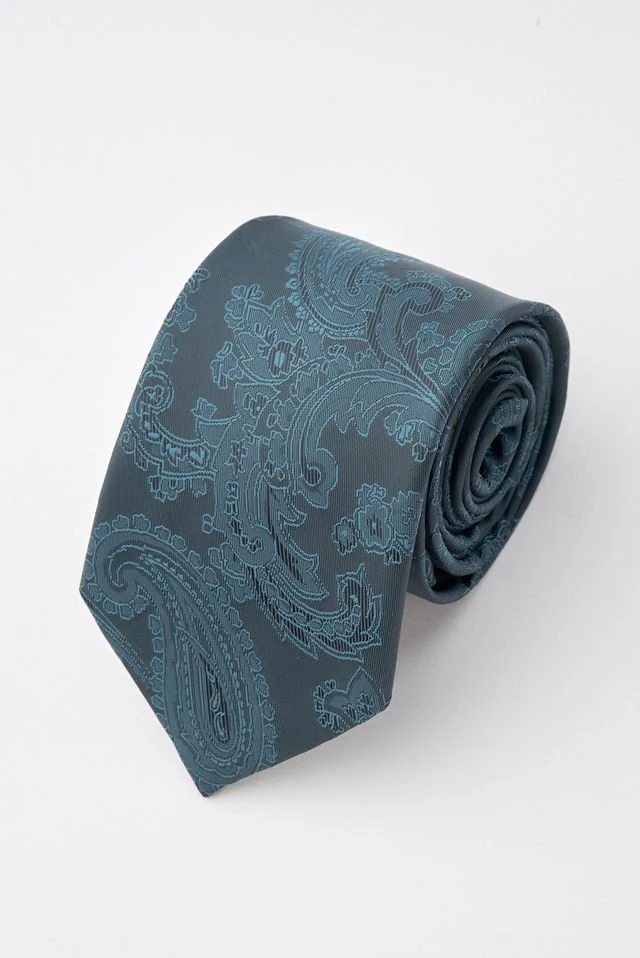 Teal Paisley Tie Set with Tie Bar & Cufflinks - Image 3