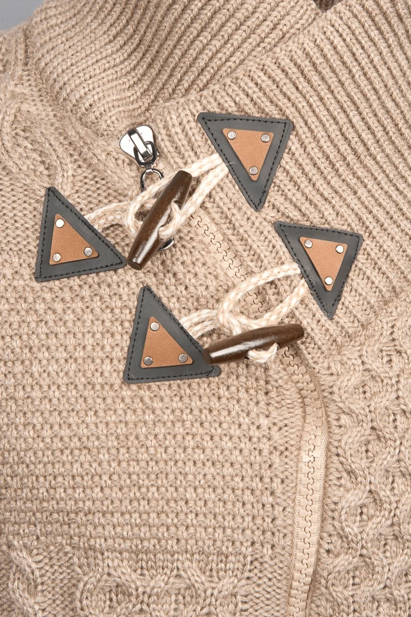 Torino Cross-Collar Cable Knit Jacket – Sandstone Beige - Image 3