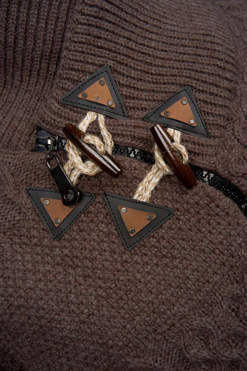 Torino Cross-Collar Knit Jacket - Espresso Brown - Image 3