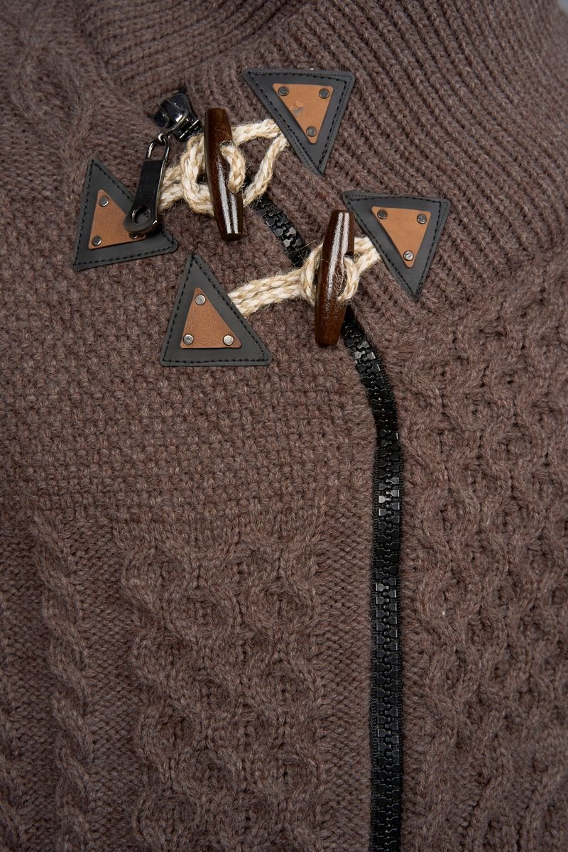 Torino Cross-Collar Knit Jacket - Espresso Brown - Image 4