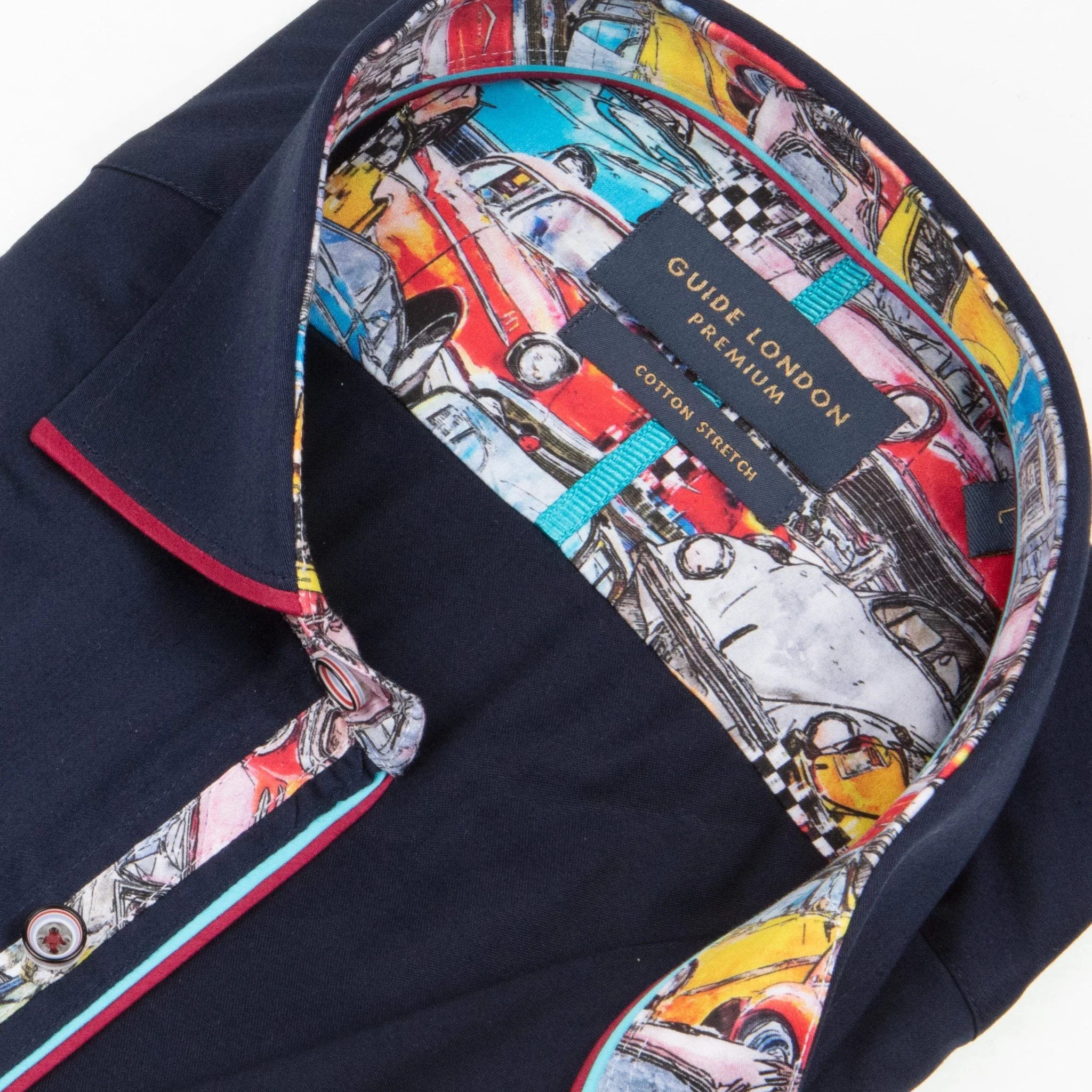 Navy Long Sleeve Vibrant Solid Colour Detail Shirt - Image 2