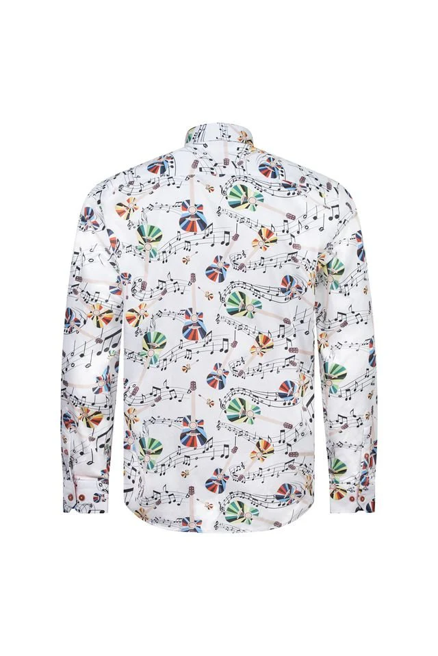 White Musical Notes & Guitar Print Shirt - Image 5