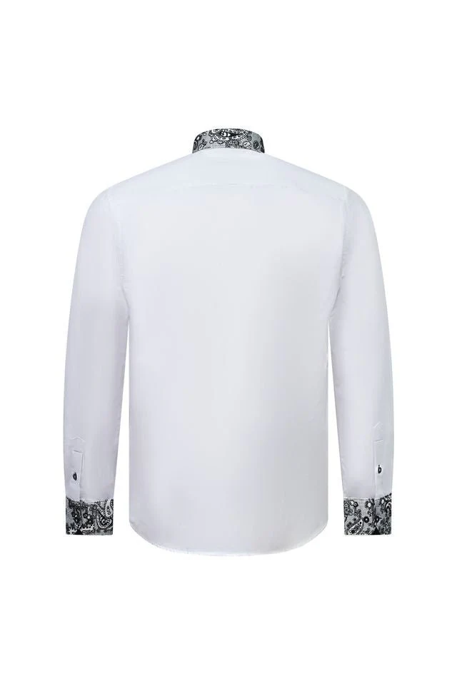 White Shirt with Black Paisley Detail - Image 3