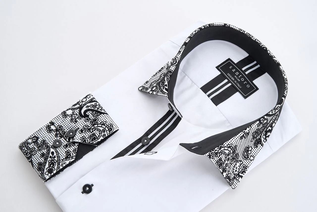 White Shirt with Black Paisley Detail - Image 4