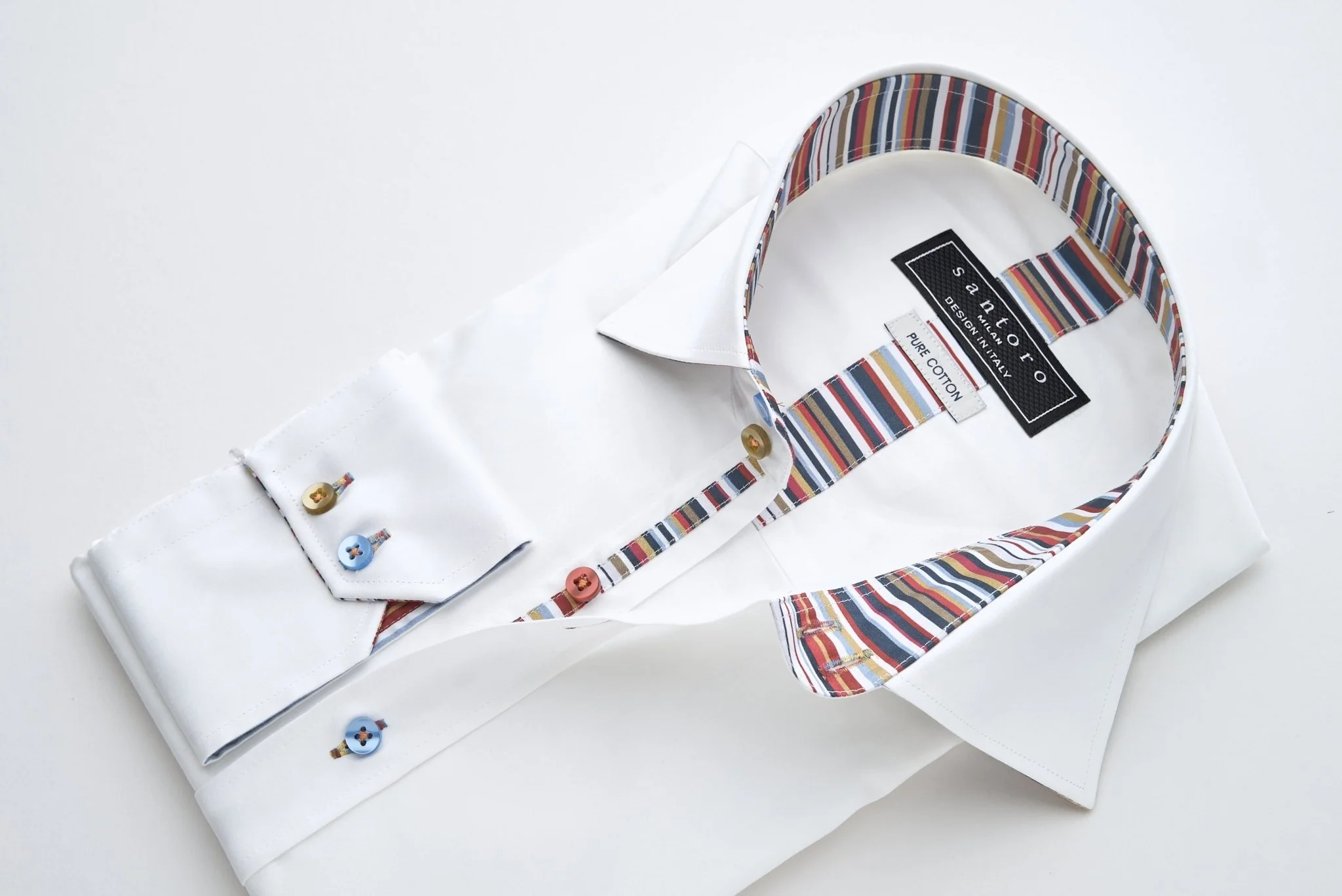 White Shirt with Multicolour Stripe Contrast - Image 2