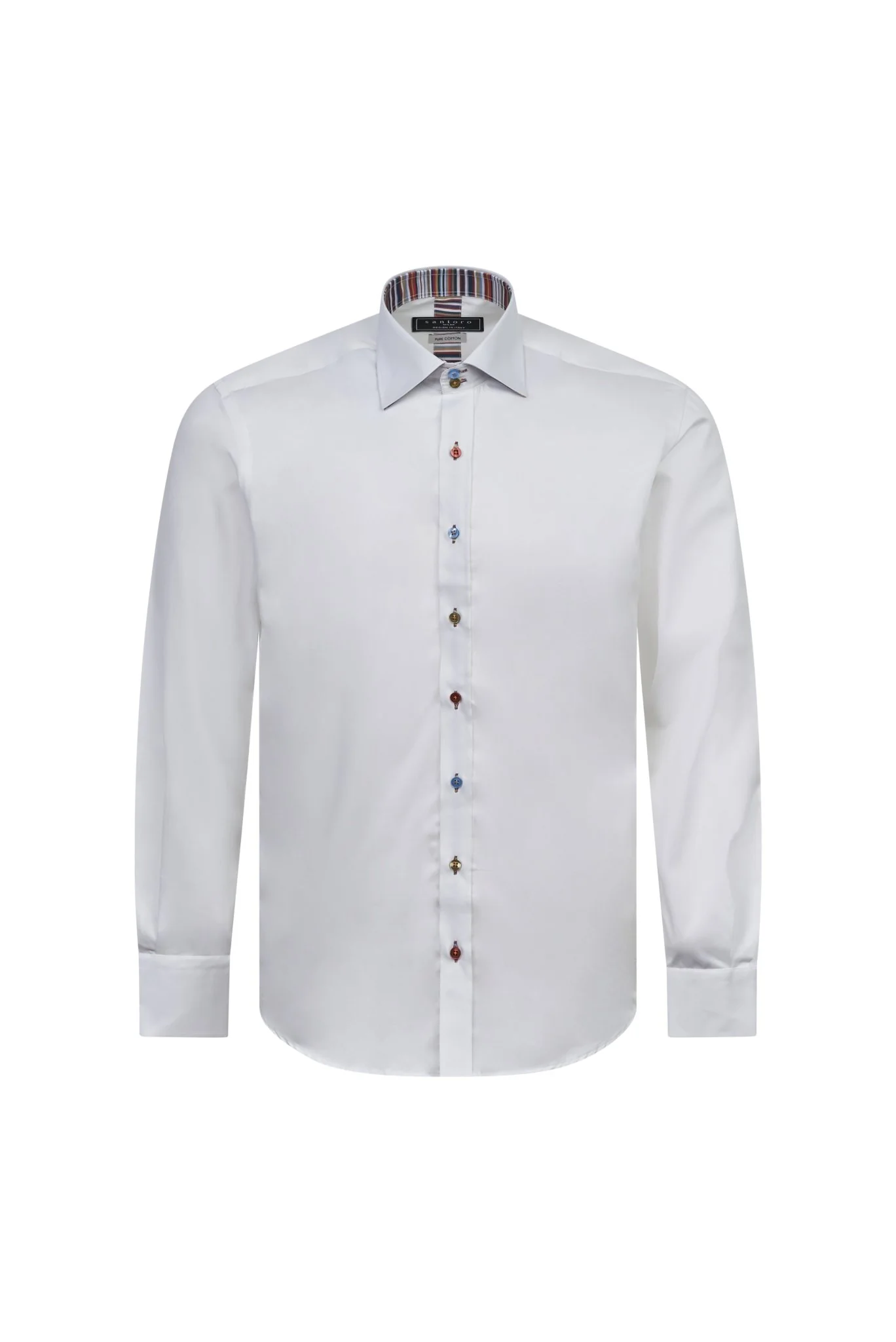 White Shirt with Multicolour Stripe Contrast - Image 3