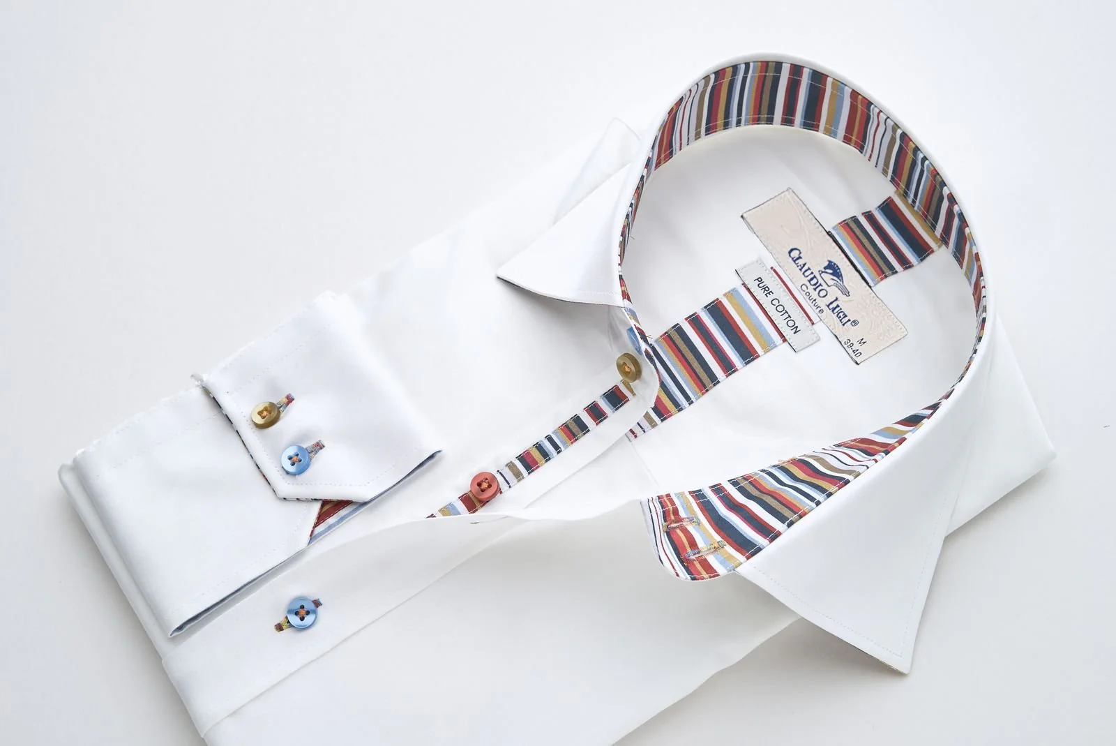 White Shirt with Multicolour Stripe Contrast - Image 4